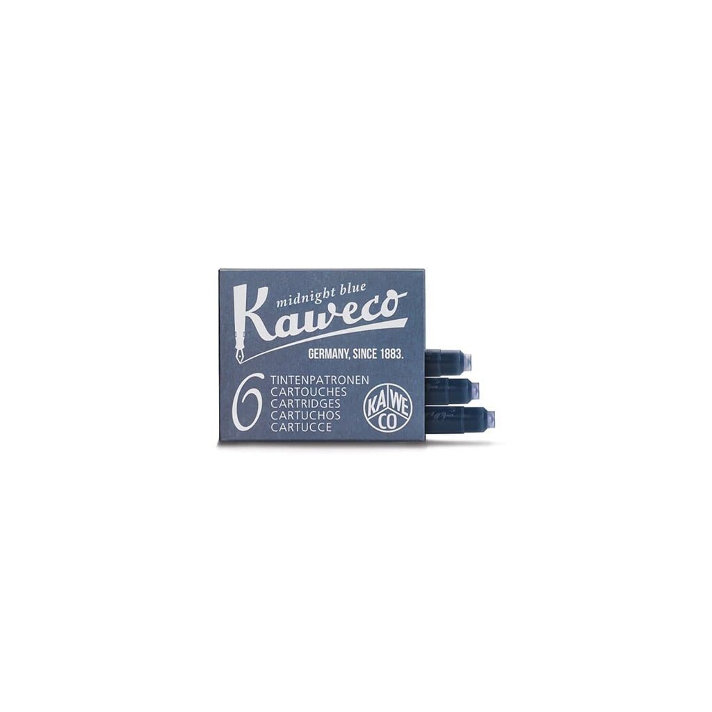 Midnight blue Kaweco ink cartridges packaging with six cartridges on a white background