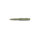 Dark shadow green gel rollerball pen with iridescent finish and silver accents open on white background