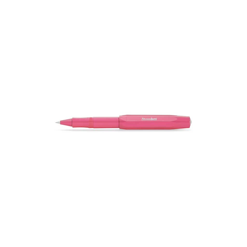 Pink Kaweco Skyline Sport rollerball pen open on white background