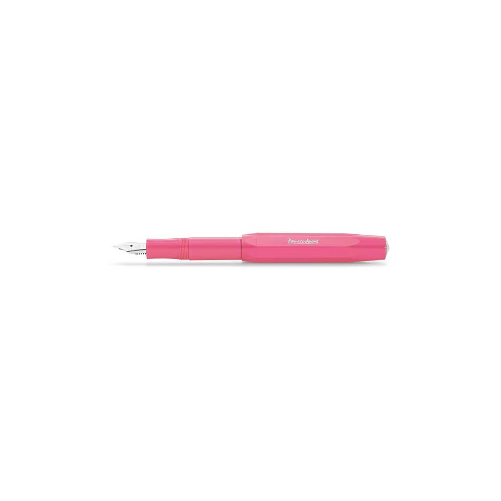 Pink Kaweco Skyline Sport fountain pen open on white background