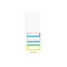 Set of pre-cut washi stickers with colorful frame designs in paper holder on white background