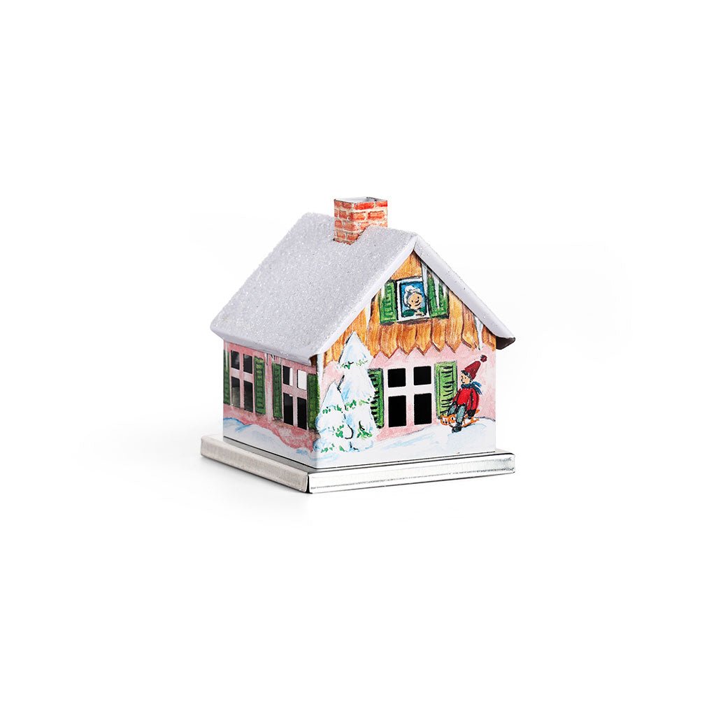 Small metal incense smoker cottage house on white background