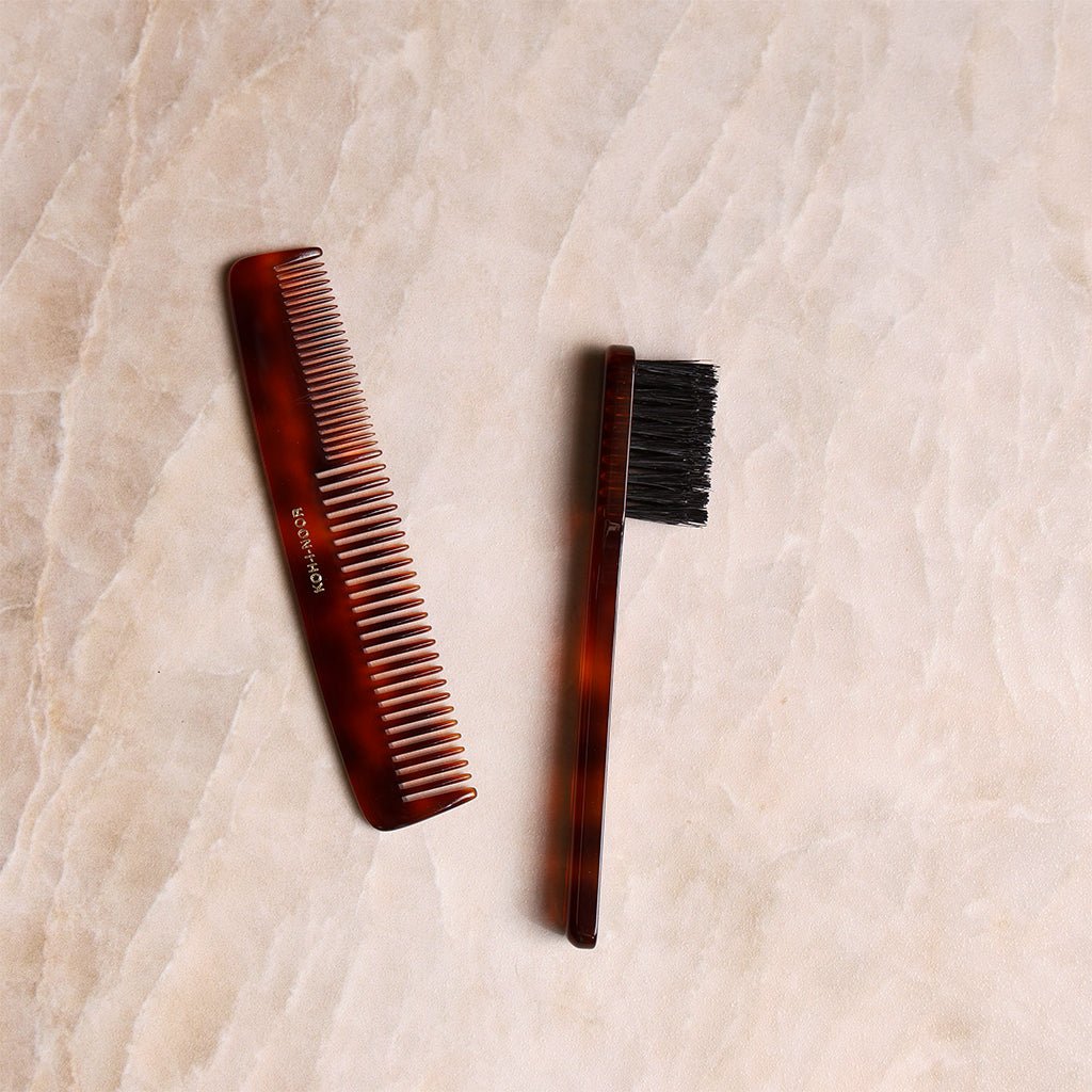 Koh - I - Noor Jaspè Mustache and Beard Brush + Comb Set Boston General Store