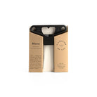 Silver cork extractor with a black handle in gold packaging.