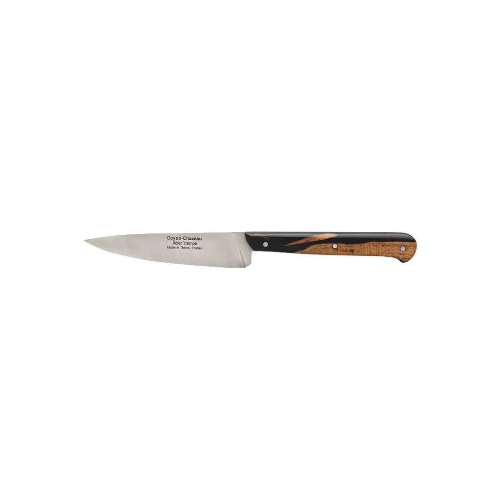 Goyon-Chazeau le petit kitchen paring knife with stainless steel blade and two-toned wooden handle on white background
