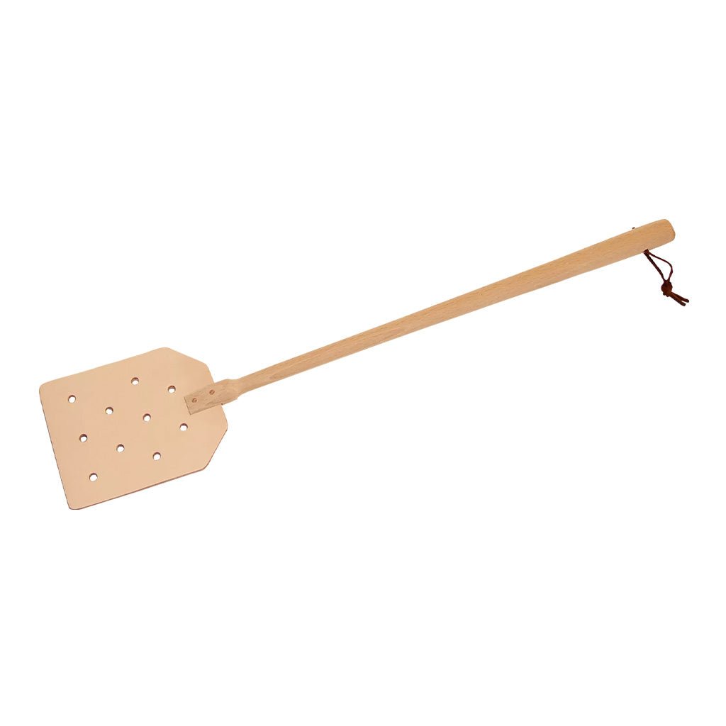 Beige fly swatter on a white background