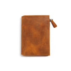 Crazy horse brown leather zippered wallet insert on white background