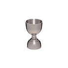 Stainless steel banded jigger on white background