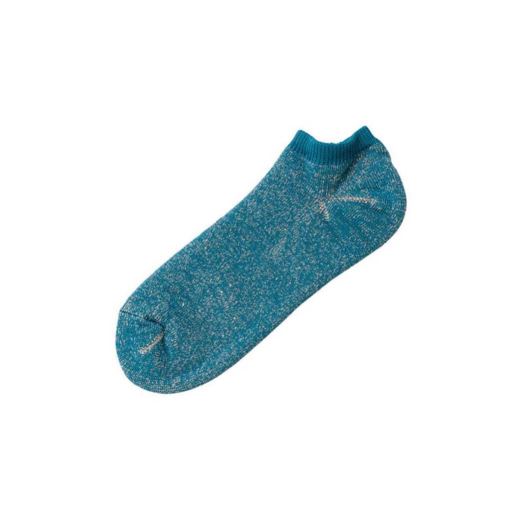 Lake blue linen cotton pile anklet sock on white background