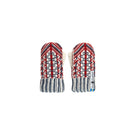 Pair of patterned mittens on a white background