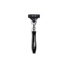 Chrome razor with imitation ebony handle and D.R. Harris branding on white background