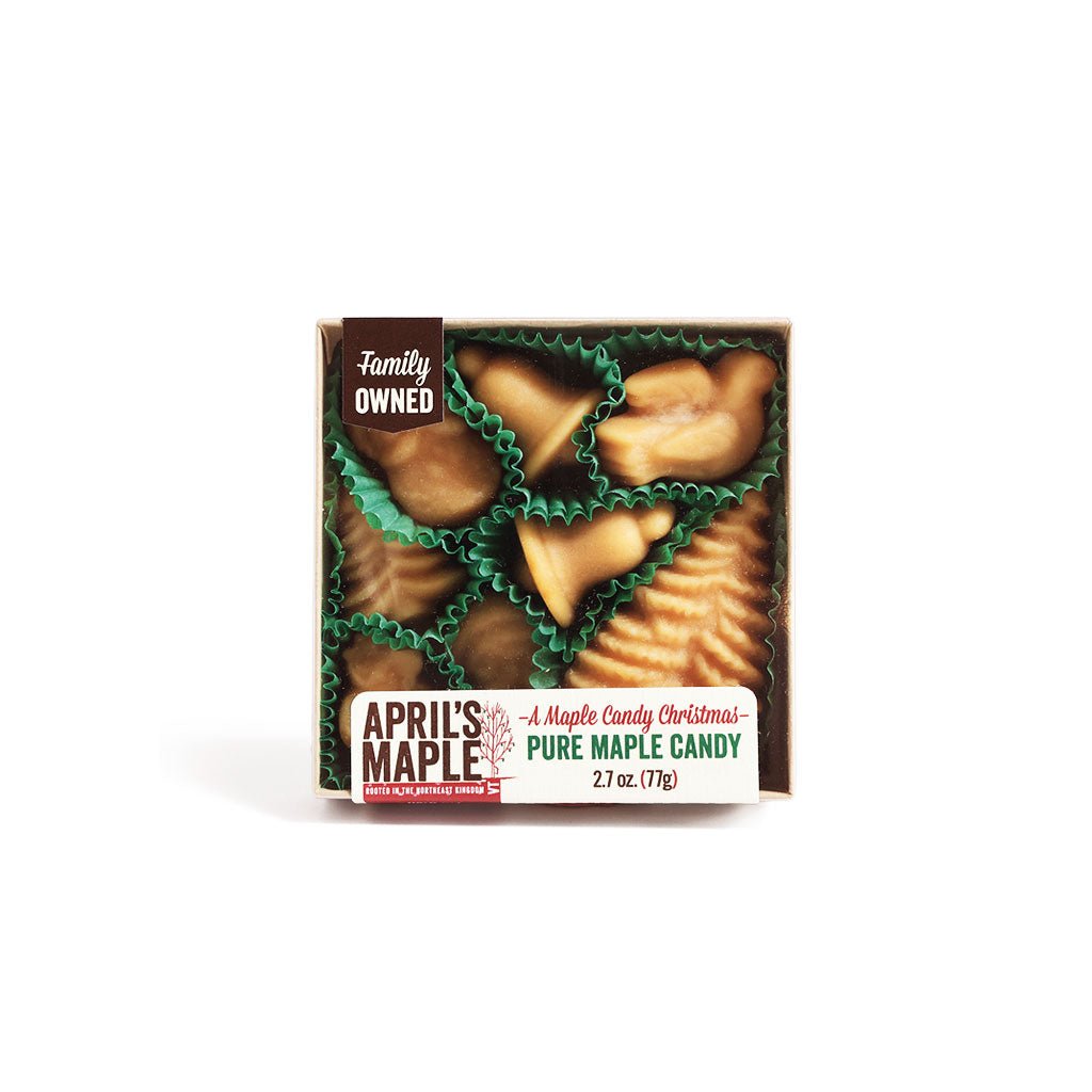 Box of April's Maple candy with a white background.