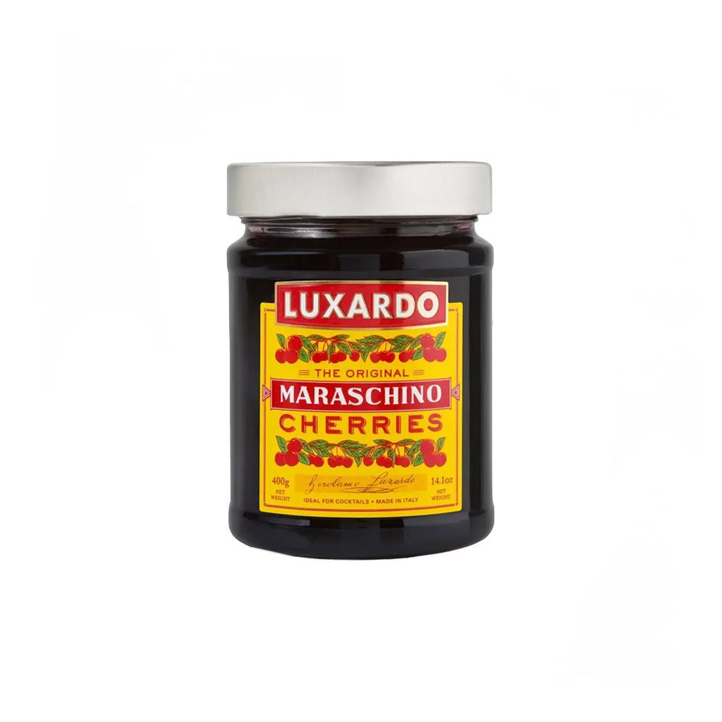 Jar of Luxardo Maraschino Cherries on a white background