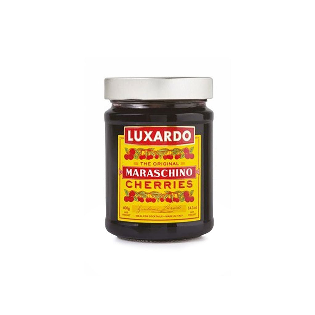 Jar of Luxardo Maraschino Cherries on a white background