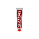 Tube of Marvis cinnamon mint toothpaste.