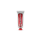 Travel-size tube of Cinnamon Mint Marvis toothpaste.
