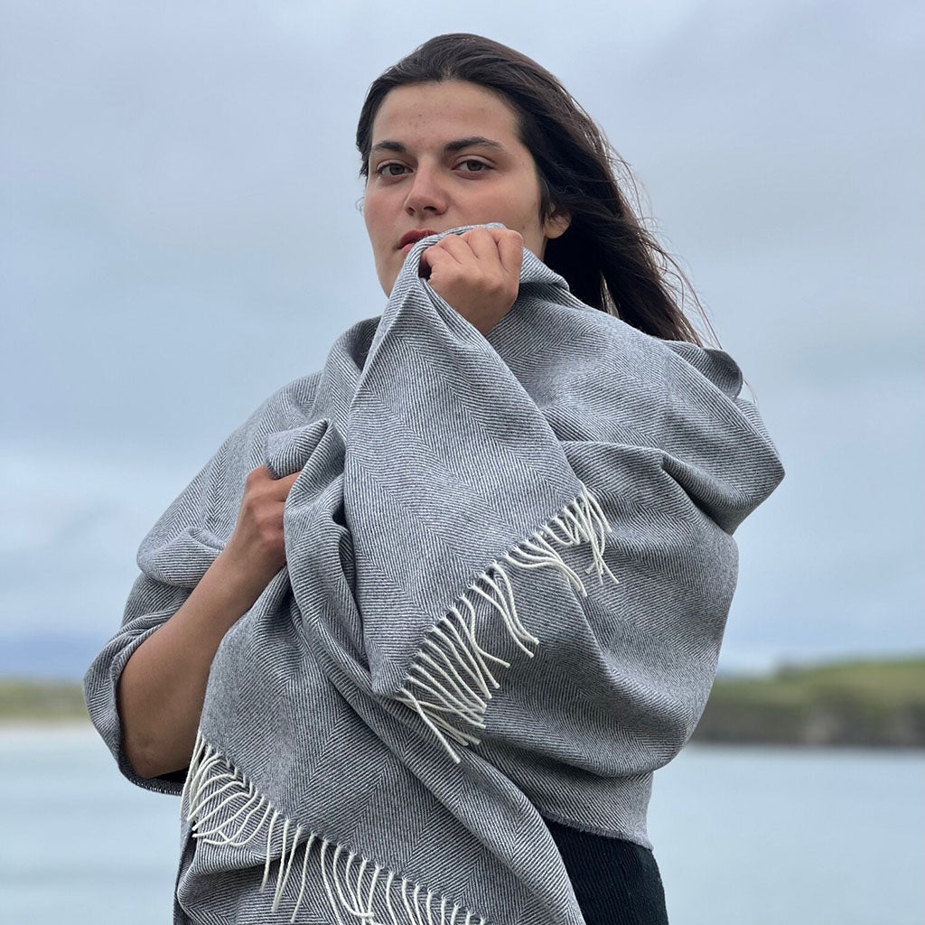 Uniform Grey Lambswool Blanket Scarf    at Boston General Store