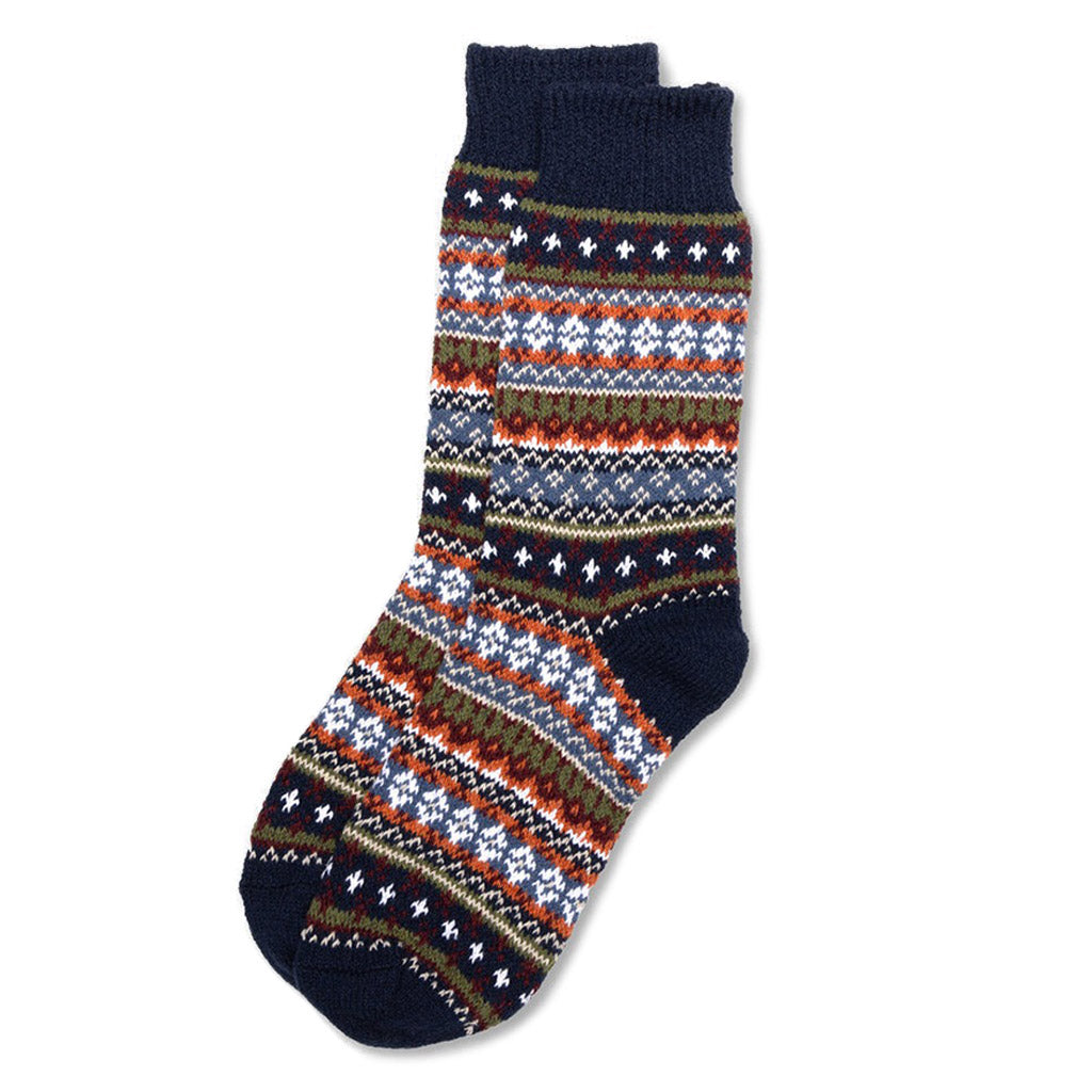 Cotton Fair Isle Socks Midnight Large  at Boston General Store