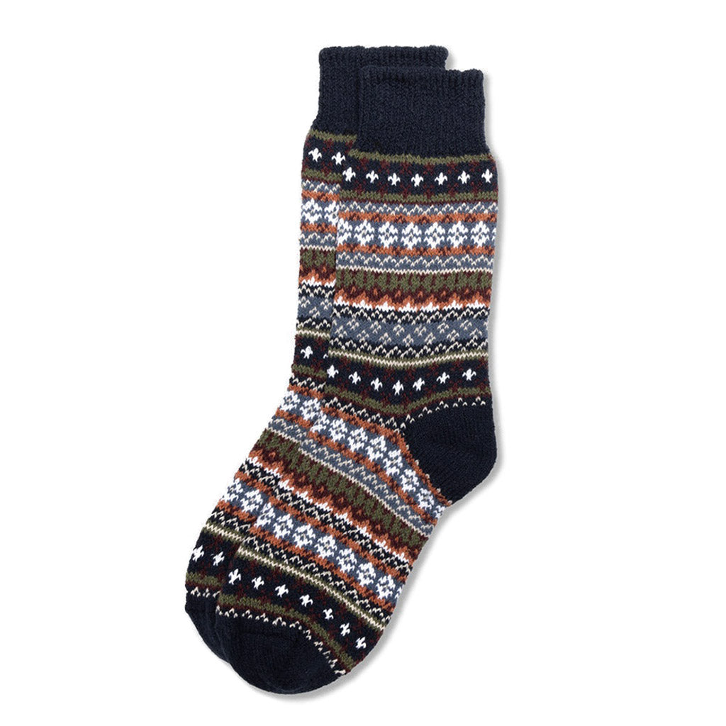 Cotton Fair Isle Socks Midnight Medium  at Boston General Store