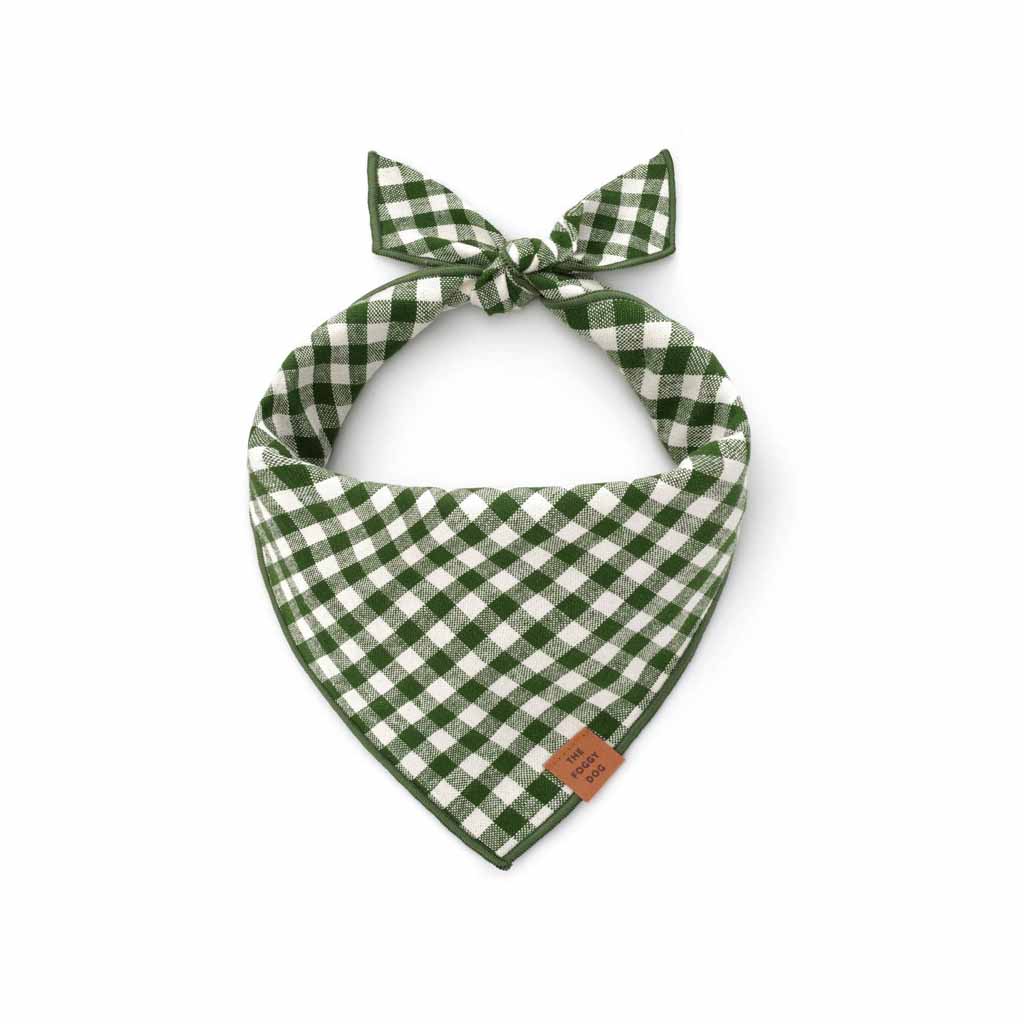 Mini Gingham Hunter Green Dog Bandana    at Boston General Store