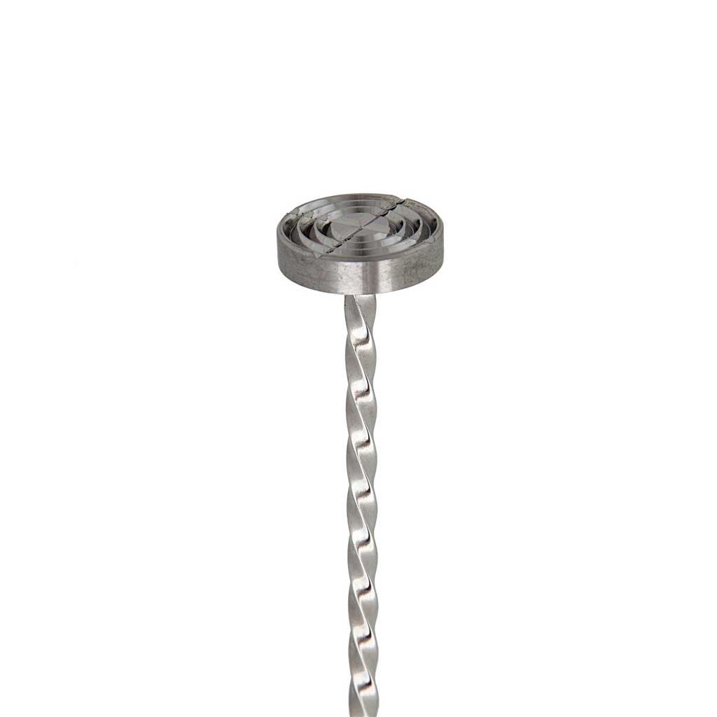 Rounded end of muddler barspoon for muddling cocktails on white background