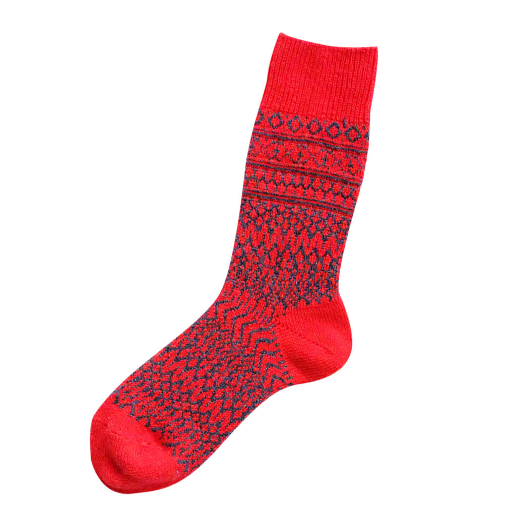 Wool Jacquard Socks Small Red at Boston General Store
