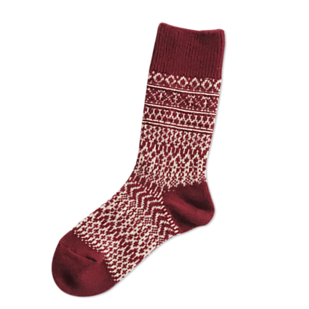 Wool Jacquard Socks Small Wine  at Boston General Store