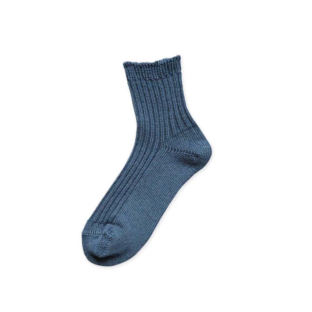 Linen Ribbed Socks Small Blue  at Boston General Store