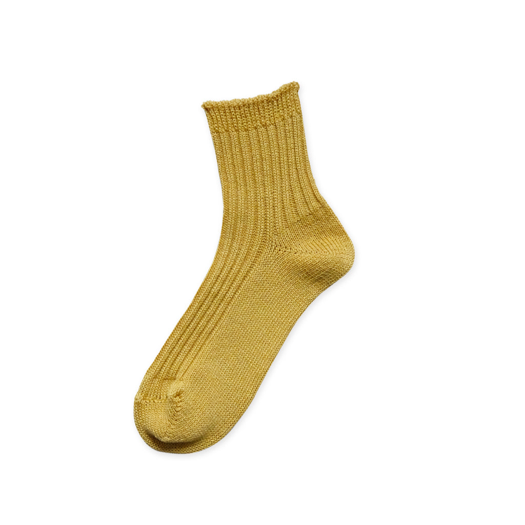 Linen Ribbed Socks Small Yellow  at Boston General Store