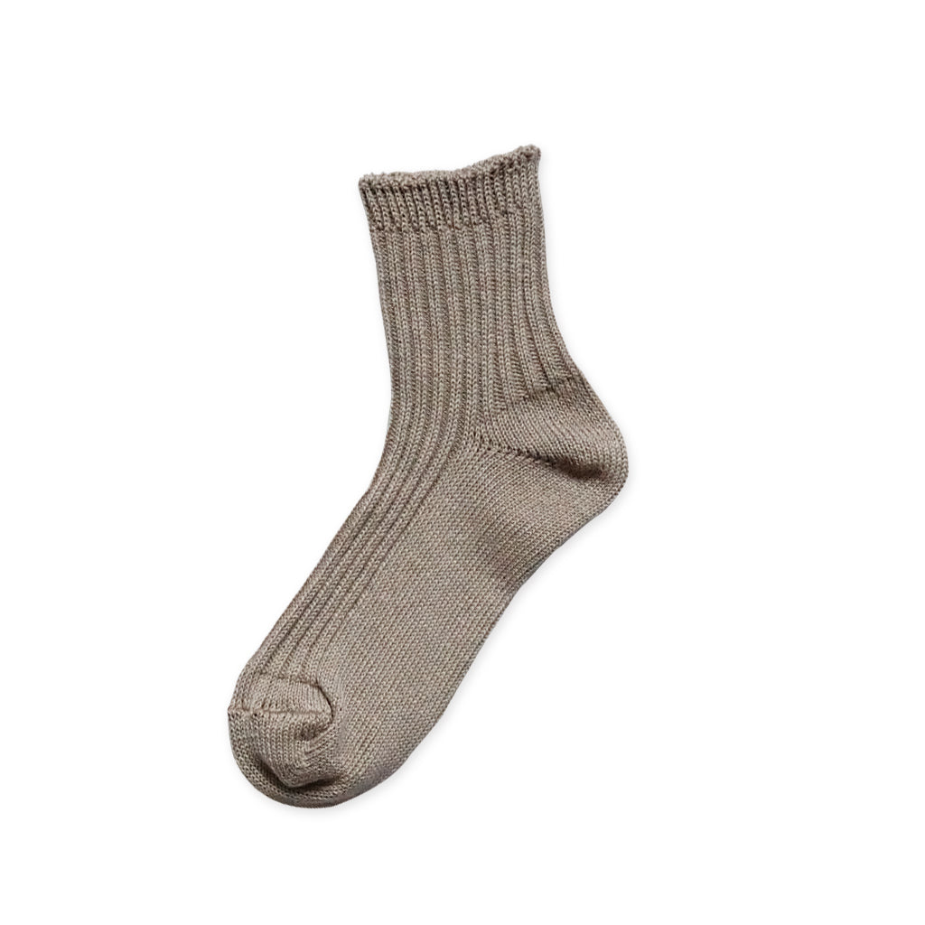 Linen Ribbed Socks Small Beige  at Boston General Store