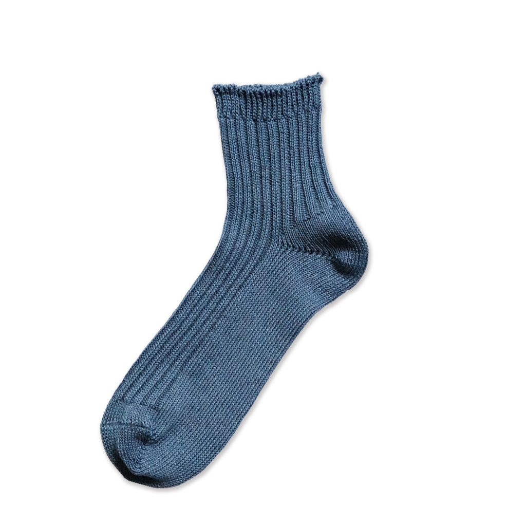 Linen Ribbed Socks Large Blue  at Boston General Store