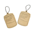 Two brown paper air freshener tags with black text on a white background