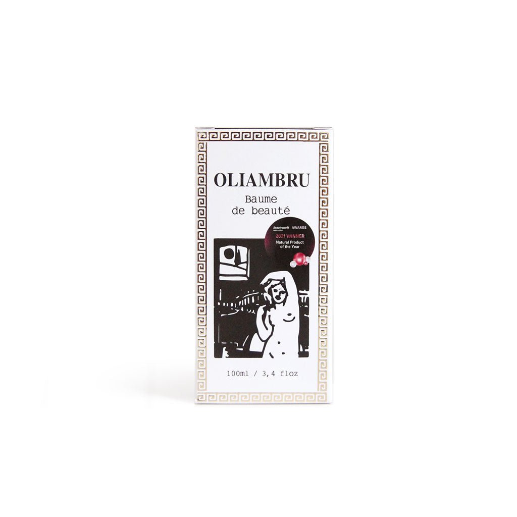 Box of Oliambru Beauty Balm on white background