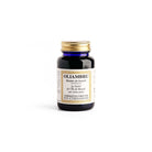 Dark blue glass bottle of Oliambru beauty balm with a gold screw cap and cream label, photographed on a white background.