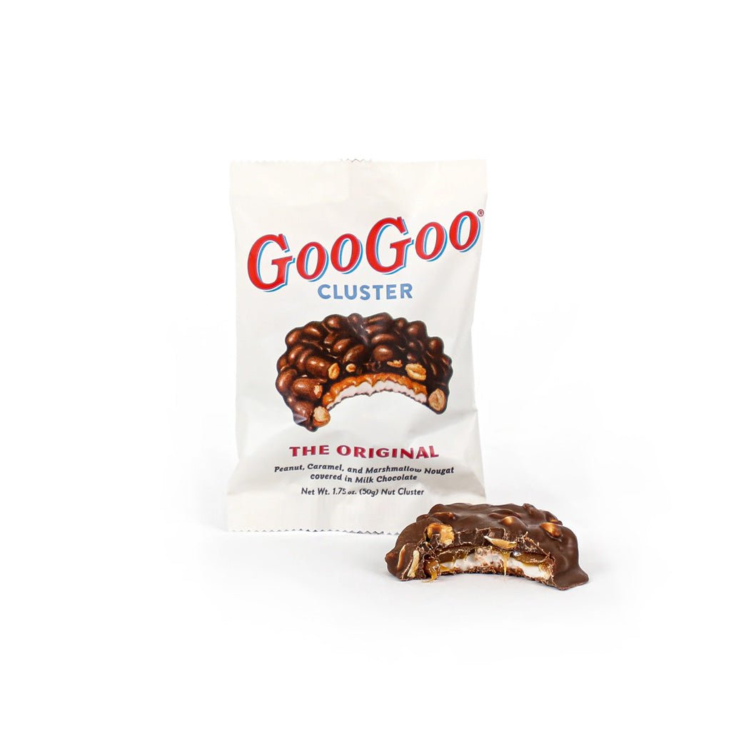 Single original Goo Goo cluster next to wrapper on white background