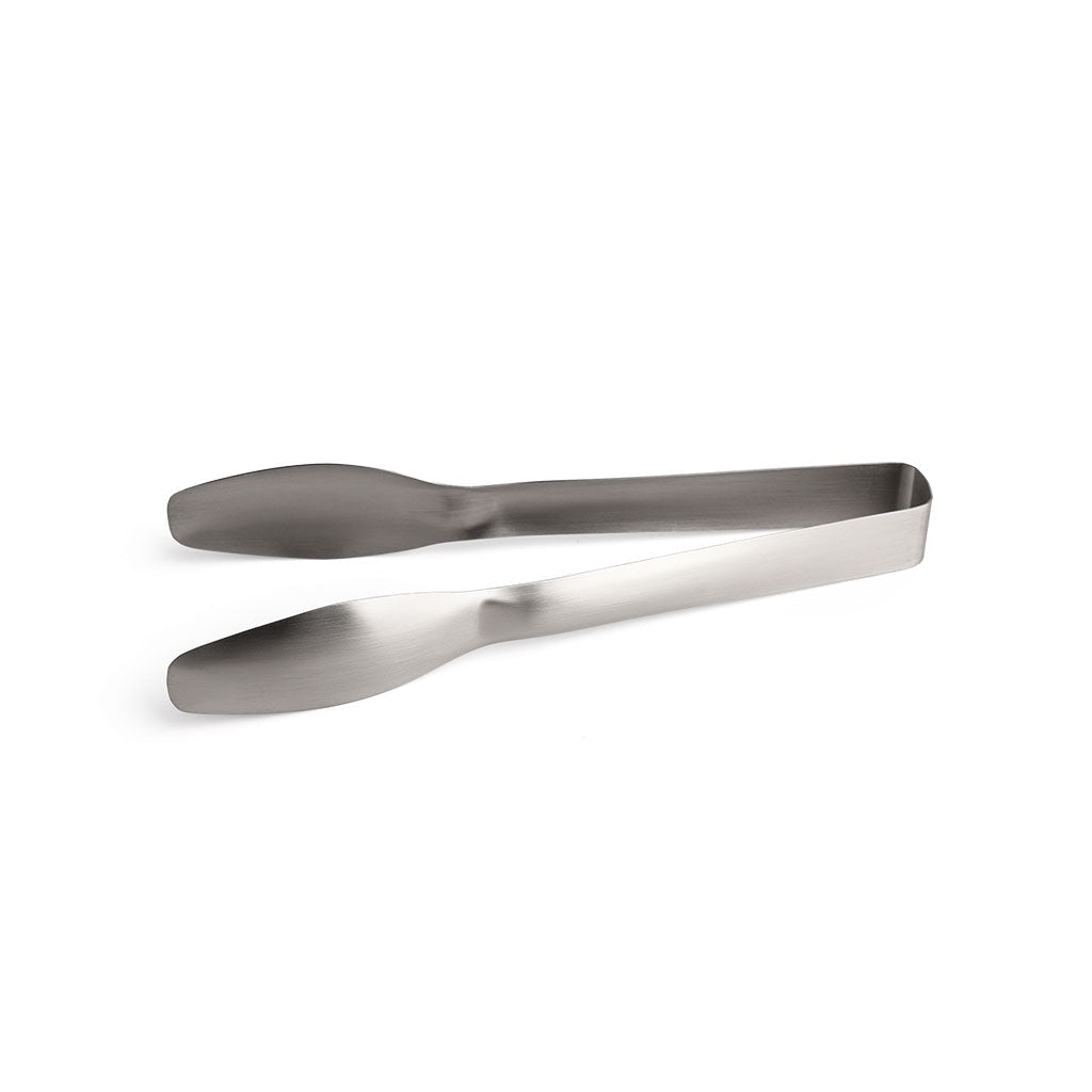 Stainless steel tongs on a white background