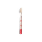 Red and clear toothbrush with gradient color handle on a white background
