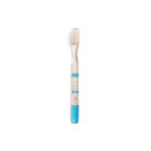 Blue and clear toothbrush with gradient color handle on a white background