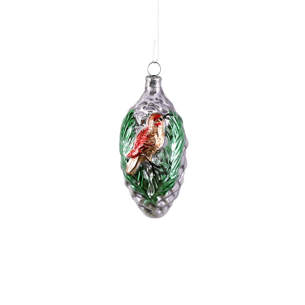 Pinecone with Bird Glass Ornament Boston General Store