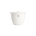 White porcelain jar with lid on white background.