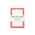 Pack of ten blank cards with red patterned borders on a white background