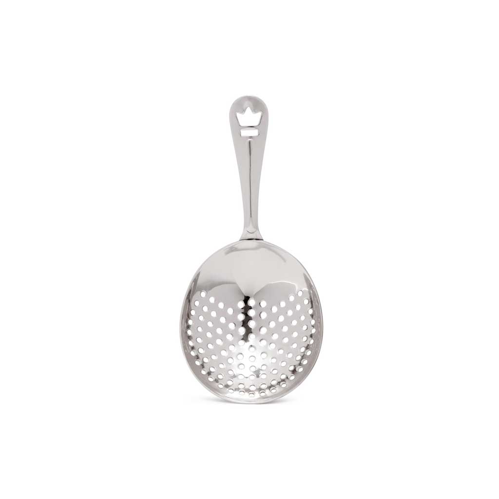 Mirrored finish julep strainer for cocktails on white background