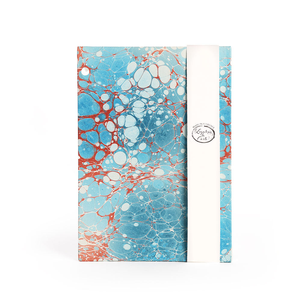Coptic Marbled Paper Notebooks Q14 (Blue + Cream + Red)   at Boston General Store