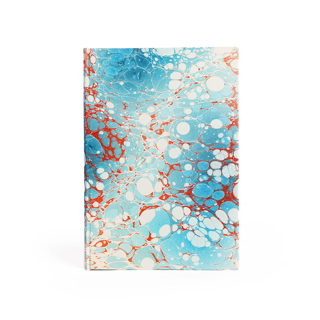 Hardcover Marbled Paper Notebook Blank Pages Q14 (Blue + Cream + Red)  at Boston General Store