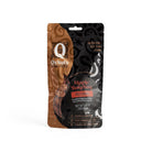 Bag of Q's Nuts Maple Bourbon Pecans in black and gold bag.