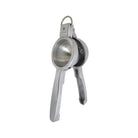 Cast aluminum large hand juicer upright on white background 