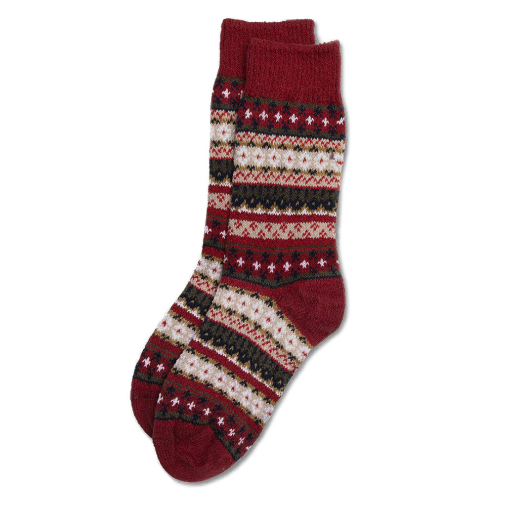 Cotton Fair Isle Socks Red Medium  at Boston General Store