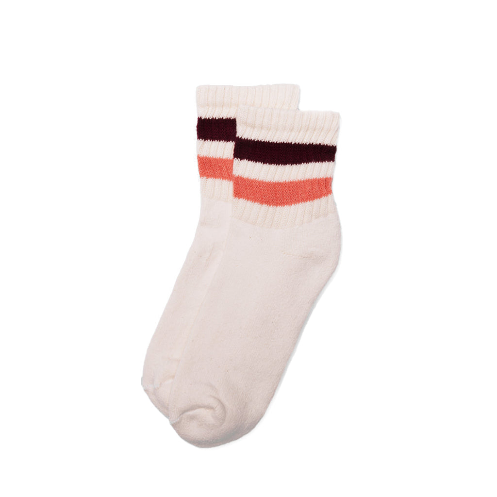 Retro Stripe Quarter Crew Sock Coral + Berry   at Boston General Store