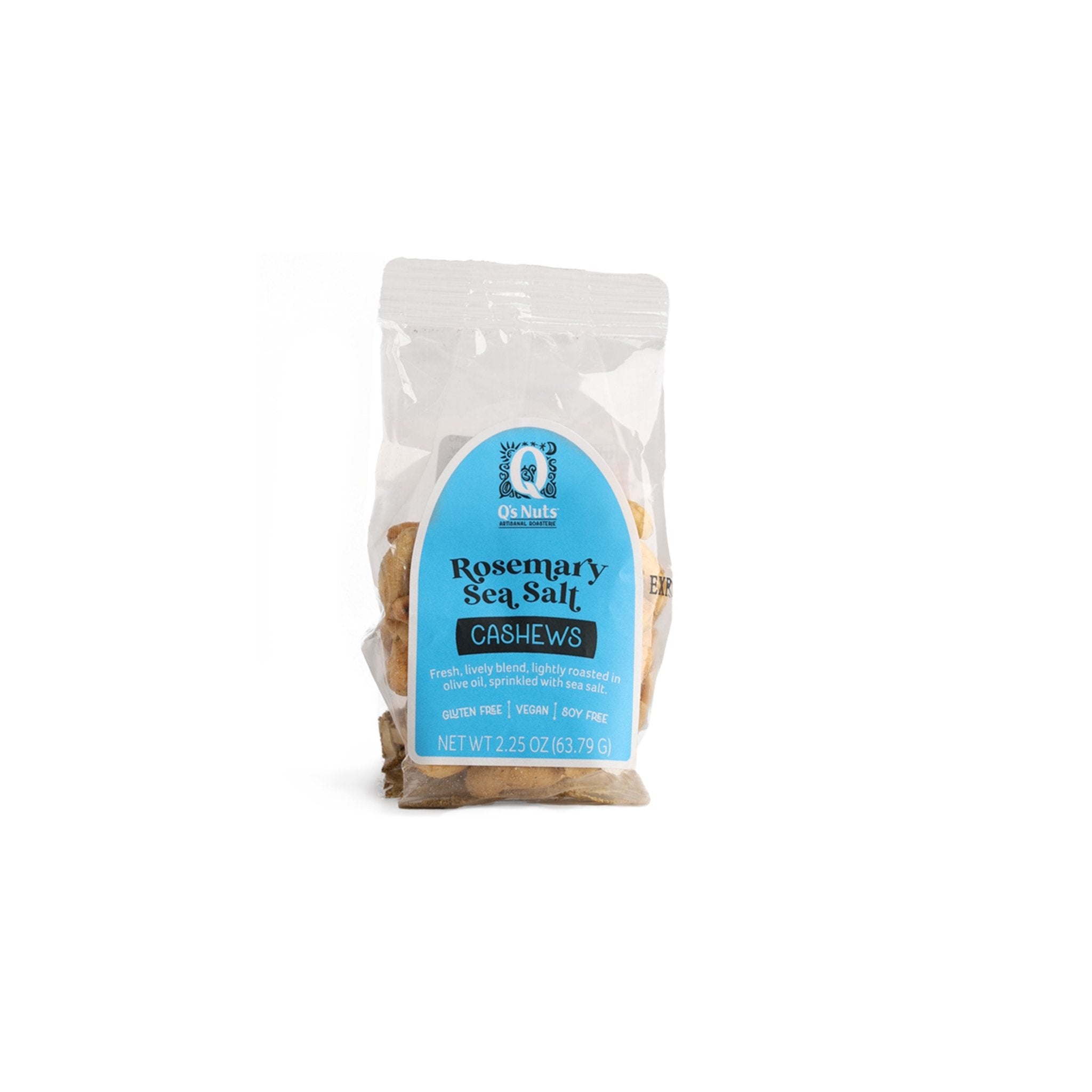A bag of Rosemary Sea Salt Cashews on a white background. 