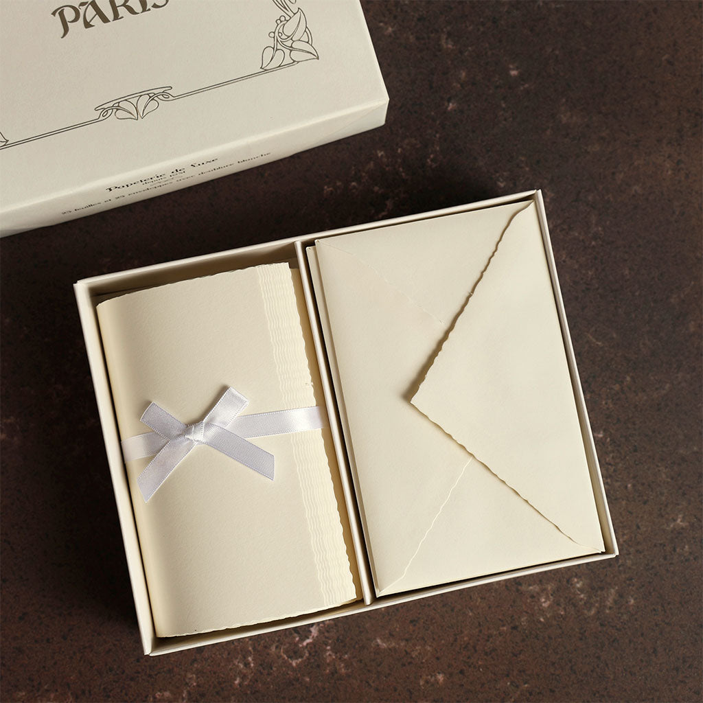 Rossi Cream Florentine Paper Stationery Set, Box of 25 at Boston General Store